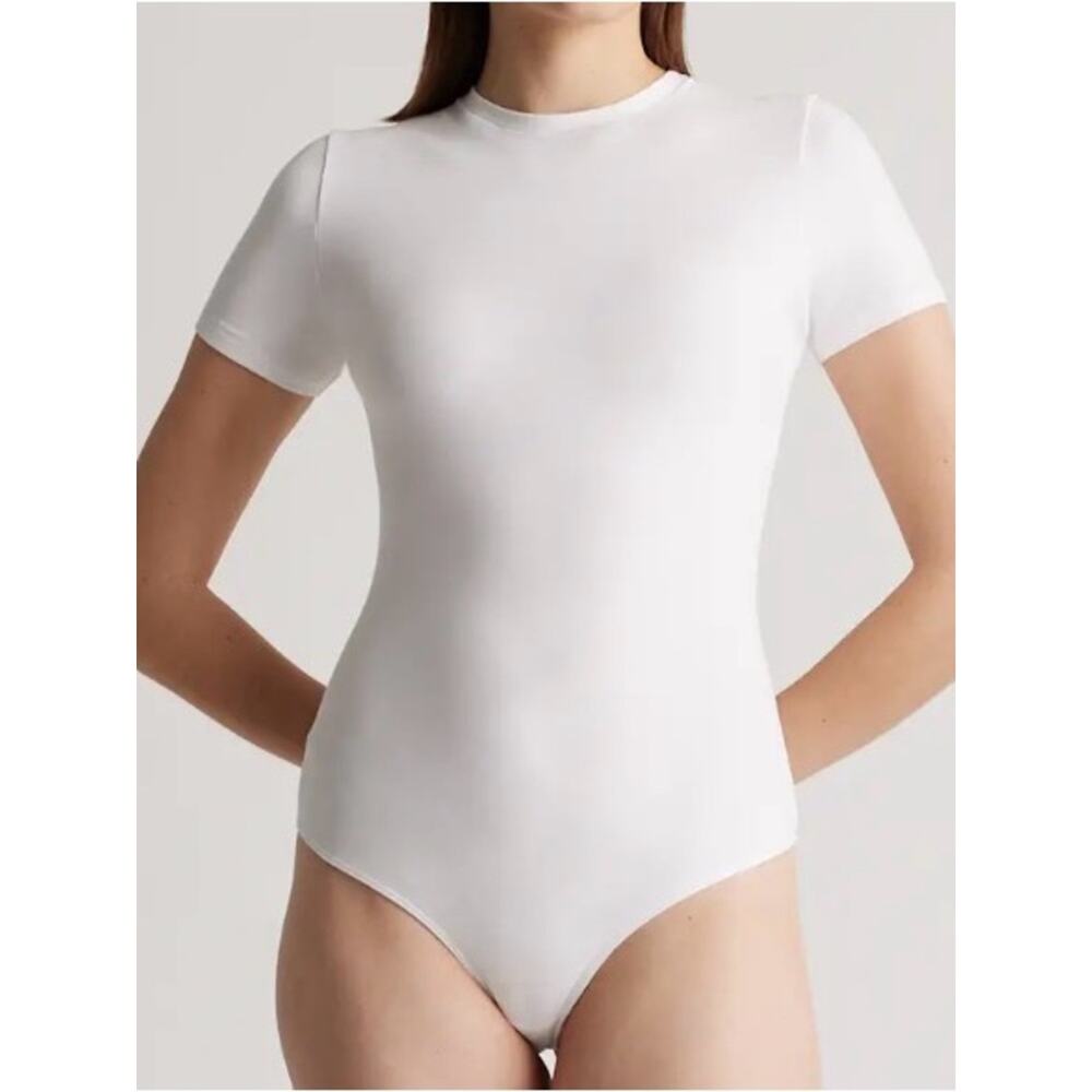 Quince White Short-Sleeve Crew Bodysuit
